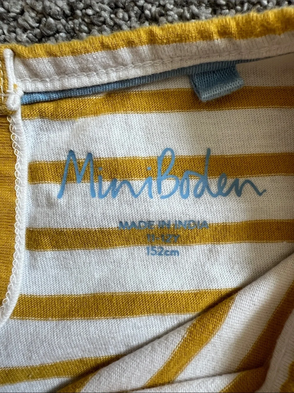 Mini Boden Yellow-Striped Top with Blue Floral & Bee Skirt Dress